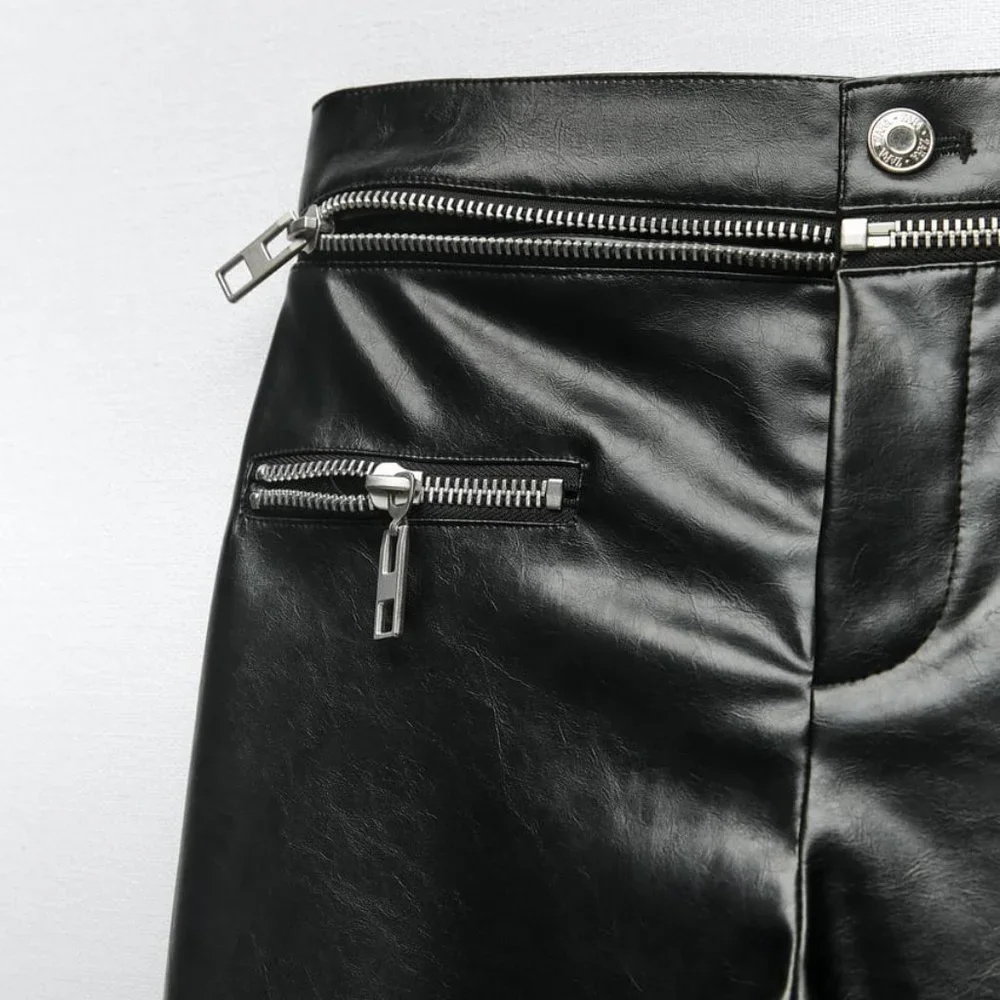 Nwt Zara Faux leather zippered pants/ Zara black evening pants - Picture 5 of 7